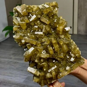 5.9LB Shiny Golden Cuboid Barite Crystal Based on the Purple Spherical Fluorite - Afbeelding 1 van 23