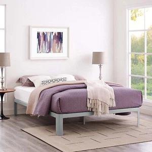 Steel Metal Queen Size Mattress Foundation Platform Bed Frame W/ Slats in Brown - Picture 1 of 6