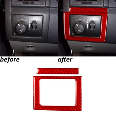 Borde de marco de interruptor de faros de fibra de carbono rojo para Dodge Magnum Charger 2008-2010 Foto 1 de 4