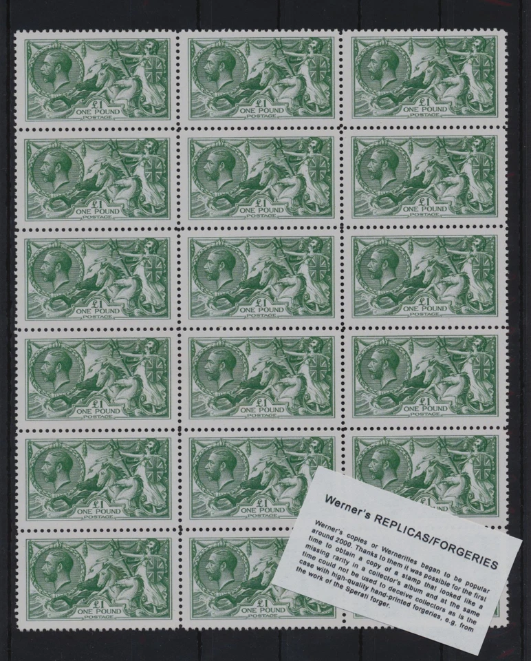 FALSIFICACIÓN - FALSIFICACIÓN/RÉPLICA de caballitos de mar del Reino Unido 1913-18 - £1 verde Foto 1 de 1