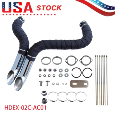 2" LAF Exhaust Pipes w/ Flange Kits Harley Sportster Softail Chrome Wrapped US - Image 1 of 4