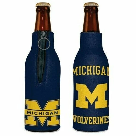MICHIGAN WOLVERINES NEOPRENE BOTTLE HOLDER COOZIE KOOZIE COOLER WITH ZIPPER Cover