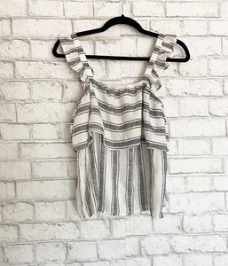 Crave Fame By Almost Famous Striped Ruffle White/Black Tank Top Juniors Sz Small - Picture 1 of 6