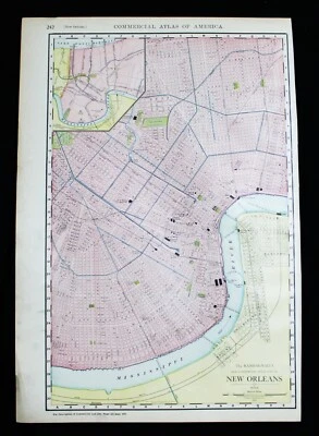 MAPA DE CALLES DE LA CIUDAD RAND MCNALLY COMERCIAL ATLAS PAGE NUEVA ORLEANS LUISIANA 1913 Foto 1 de 4