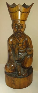 Large Vintage Hand Carved Wooden Sculpture - Kneeling Asian Elder Man - Picture 1 of 6