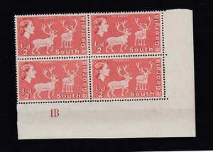 South Georgia QEII 1963 1/2d 1B bloque de control de 4 SG1 MNH BP11251 - Imagen 1 de 1
