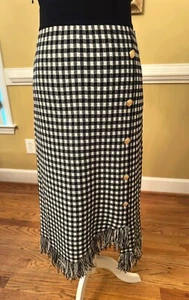 Falda midi Nanette Lepore muy negra/blanca con flecos adorno inferior con botones - Imagen 1 de 5