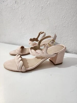 Stuart Weitzman Twistie Pink Suede Block Heels Ankle Strap Sandals Women's Sz 7 - Image 1 of 4