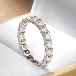 3mm D VVS1 Real Moissanite Eternity Ring Wedding Band 18k White Gold Plated GRA - Picture 1 of 13