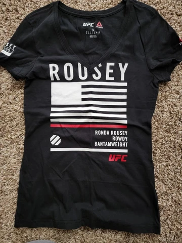Ronda Rousey UFC Reebok Women's Small Official Walkout Fight Logo Shirt Black Cover