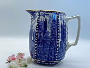 Vintage Porcelain Ringtons Tea Merchants Wade Jug Blue White Gilded - Picture 1 of 8