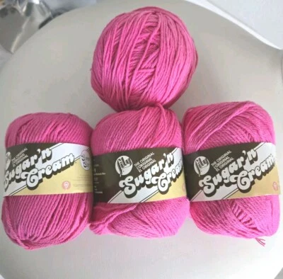 LILY Sugar n Cream Worsted Cotton Yarn Super Size Solid Hot Pink Lot Of 3+ - Image 1 of 3