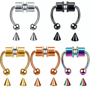Magnetic Non-Piercing Nose Rings Fake Septum Segment Helix Club Clickers Punk - Picture 1 of 16