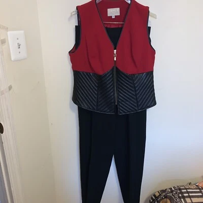 Vintage Women’s Alberto Makali 2-Pcs. Vest &Pants Suit.Red/Black Color.Size 12 - Image 1 of 4