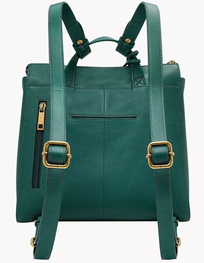 Fossil Elina Dark Green Leather Convertible Backpack SHB2979445 Purse