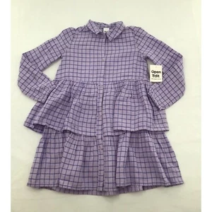 Open Edit Girls Size 7 Tiered Dress Purple Window Pane - Picture 1 of 3