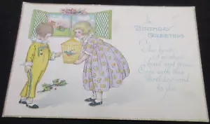 Postal de cumpleaños de colección serie 1089c KATE GREENAWAY? BLUEBIRD EN JAULA; sin publicar - Imagen 1 de 5