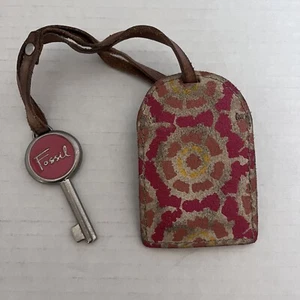 FOSSIL Silver Key & Leather FOB Replacement Hang Tag Keychain Charm luggage tag - Picture 1 of 6