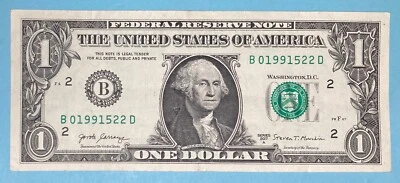 1991 May 22 Birthday Note $1 One Dollar Bill B 01991522 D (_ 1991 / 5 / 22 ) - Image 1 of 2
