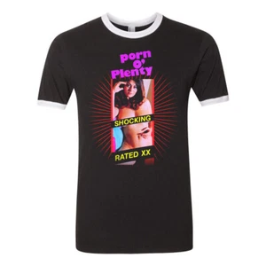 Unisex Ringer Tee T-shirt Cotton Novelty 70s Funny Condom Machine Pinup Retro - Picture 1 of 5
