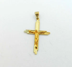 WUNDERSCHÖNES MODERNES KRUZIFIX 14K GELBGOLD NEU IM KARTON # C101 - Bild 1 von 2