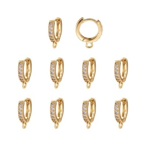 10pcs Golden Eco-Friendly Brass Earring Hoops Findings with Cubic Zirconia 15mm - Picture 1 of 6