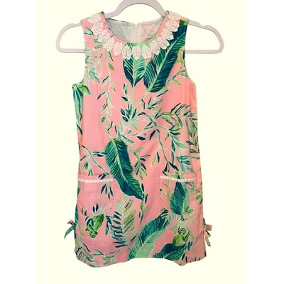 Vestido Lilly Pulitzer Niñas Talla 10 Clásico Cambio Coral Arrecife Chimpoiserie Rosa Foto 1 de 4