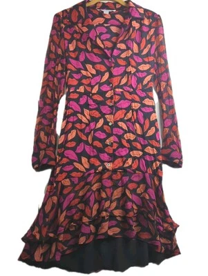 Diane Von Furstenberg Marnie Midnight Kiss Shirt Dress Silk Blend Sheer Sleeves  - Image 1 of 4