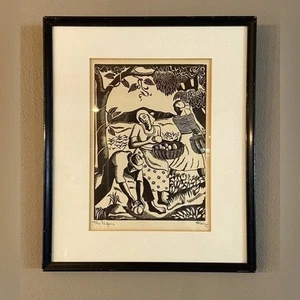 Pair of 1940s Jamaican Woodcuts by Albert Huie Titled & Signed Framed - Picture 1 of 8