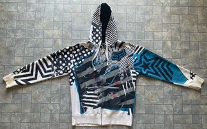 Y2K Fox Men’s Large Full Zip Hoodie AOP Flaws Stains Wear Sweatshirt - Picture 1 of 24