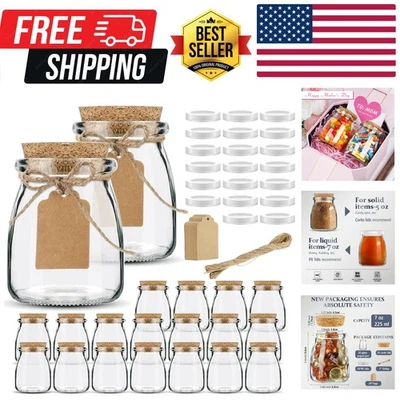 7oz Small Glass Jars with Cork Lids, 20 Pack Yogurt Container with PE Lids fo... - Image 1 of 4