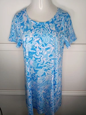 Vestido Camiseta Lilly Pulitzer Cody Grande Azul Sea What I Sea Estampado Pima Algodón Foto 1 de 4