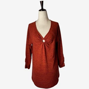 Soft Surroundings Shirt Damen Medium Burnt Orange Strick Ring Detail geraffte Ärmel - Bild 1 von 10