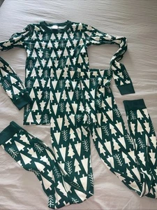 Hanna Andersson Size 160 14/16 Green Cream trees Holiday Long Johns PJs pajamas - Picture 1 of 10