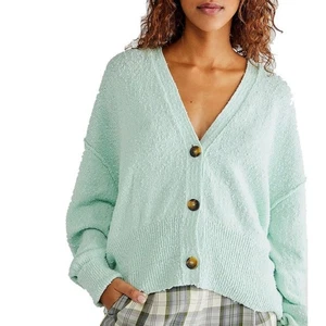 Nuevo con etiquetas Suéter Cárdigan Free People Verde Menta Manga Larga Talla XL - Imagen 1 de 11