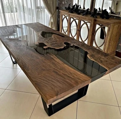 Custom Table Black Epoxy Dining Table Epoxy Counter Top Resin Coffee Table - Image 1 of 4