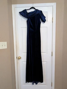 Tadashi Shoji Festliches Kleid Samt Blau Stretch Größe M A Linie - Bild 1 von 22
