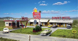 Blair Line N 1/160 SUNSET MOTEL Büro mit Dachdachschild, lasergeschnittener Holzbausatz - Bild 1 von 2