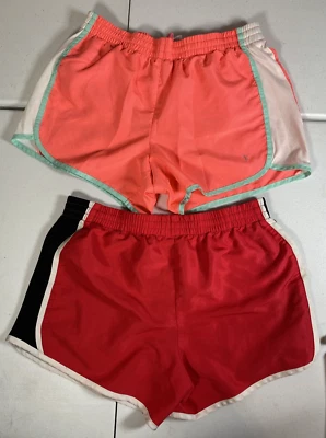 Pantalones Cortos Danskin Mujer Medianos Lote de 2 Atléticos Rojo Rosa Rayas Blanco Fitness Foto 1 de 4