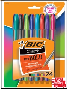 BIC Cristal Xtra Bold Fashion Ballpoint Pen 1.6mm, Assorted Colors, 24ct - Picture 1 of 3
