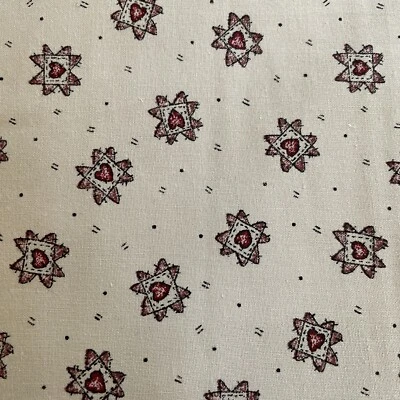 folk country Cream mini red quilted heart print peace creek Spectrix 2 yards - Image 1 of 4