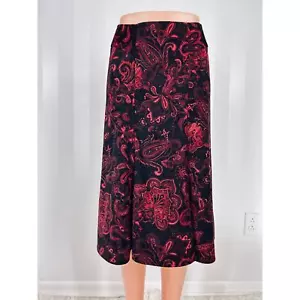 BRIGGS NEW YORK Women’s Red/Black Floral Print Midi Skirt Sz 10P - Picture 1 of 8