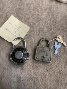 Lot Of 2- Vintage #66 MASTER LOCK W Keys PADLOCK And Dudley Combo Lock W Combo - Picture 1 of 4