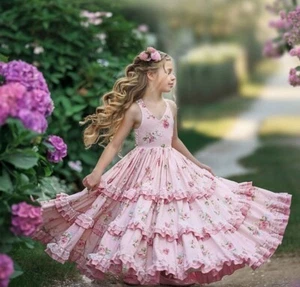 NWT Dollcake Her Rose Garden Maxi Ruffle Lace Dress Size 1 Pink Floral Open Back - Picture 1 of 9
