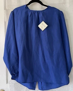 NWOT Vintage Robin Sinkler Women’s Blue Silk Blouse New Large L - Picture 1 of 6