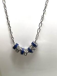 Simple Lia Sophia Denim Blue Enamel & Crystal Rondell Silver Tone Necklace