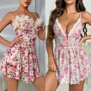 Women's Sexy-Lingerie Floral Babydoll Sleepwear Underwear Lace Dress Nightwear - Picture 1 of 22