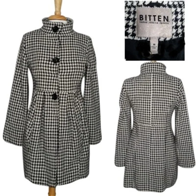 Sarah Jessica Parker Bitten Para Mujer S/M Negro Blanco Pata de Gallo Mezcla de Lana Forrada Foto 1 de 4