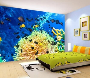 3D Fish Coral S371 Wallpaper Mural Self-adhesive Removable Sticker Kids Pa - Picture 1 of 11
