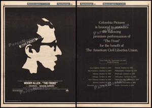 THE FRONT - Original 1976 World Premiere Trade AD / póster_ Woody Allen _ ACLU - Imagen 1 de 3